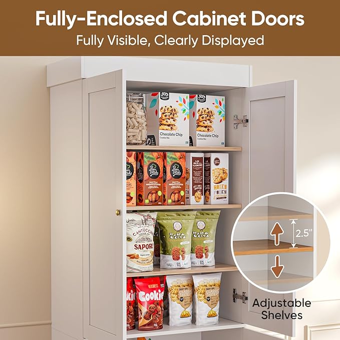 70.8" Tall Farmhouse Kitchen Pantry Cabinet with Doors, Modular Wooden Storage Hutch with 4-Tier Adjustable Shelves, White Buffet Cabinet for Kitchen and Living Room, Set of 3