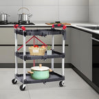 3-Tier Foldable Utility Cart with Wheels, Portable Rolling Storage Trolley, 167 lbs Load Capacity, No-Assembly Organizer for Office, Home, Garage, Restaurant, and Warehouse, Grey