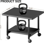 Under Desk Printer Stand - 2-Tier Industrial Mobile Printer Table with Storage Shelf, Heavy Duty Wood Rolling Printer Cart with Wheels for Home and Office,Classic Black