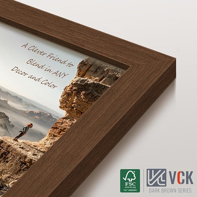 VCK 11x17 Picture Frame 5 Pack, Brown Wood Poster Frame with Exclusive Wood Grain, Wall Hanging