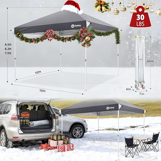 Sekey 10x10 Pop Up Canopy with One Push Setup-Easy Up Canopy with 99% UV Blocking - Instant Outdoor Sun Shade for Events, Parties, Camping- Commercial Gazebo with Weight Bags,Wind Proof&Waterproof