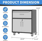 Metal Storage Cabinet with Wheels, Rolling Tool Cabinet with Adjustable Shelve, Locking Garage Storage Cabinet with 1 Drawer and 2 Doors for Tools, Assembly Required (Black/Grey)