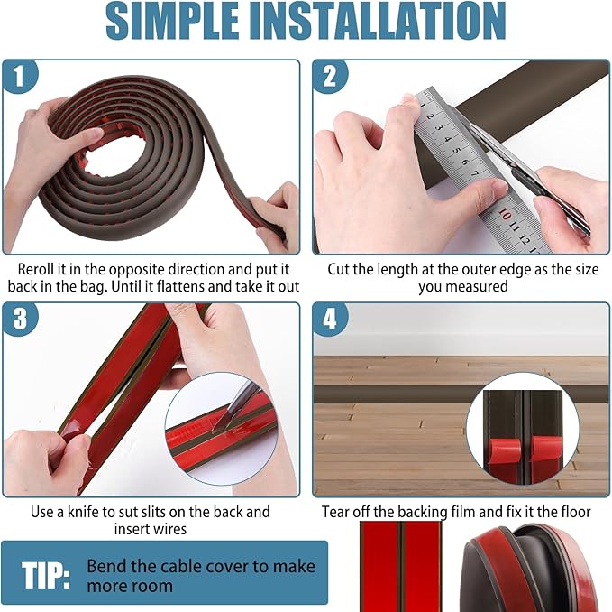 Floor Cord Covers for Wires 3.3FT Cable Hider Wire Cover Self Adhesive Cord Hider Floor for Offices, Homes, Workshops, Warehouses Cable Cavity 0.39" W x 0.27" H