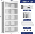 200GAL Extra Large Storage Bins with Lid, 800Qt Stackable Closet Organizers and Drawers, Collapsible Storage Bins with Wheels, Folding Containers for Home, Kitchen Office, 5Pack White