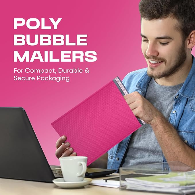 Hot Pink Small Poly Bubble Mailers 6x10 inch #0 | Self Seal Padded Envelopes | Cushioned Bubble Mailer | Usable Size 6x9 | WaterProof | Lightweight mailing Shipping Bags | 500 Pack Bulk