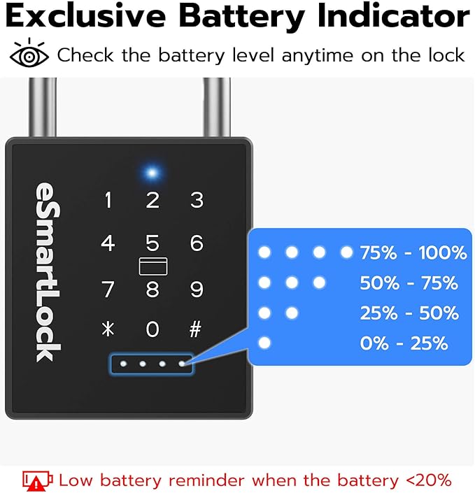eLinkSmart Heavy Duty Smart Padlock with Key, Pad Lock with Code Keypad, Weatherproof Bluetooth RFID Keyless Electronic Digital Combination Lock for Gate Outdoor Fence Storage Unit Locker Shed Pool