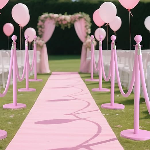 kaiyomi 8Pcs Stanchions with Pink Velvet Ropes Set, 5 Feet Velvet Ropes and Posts Poles for Red Carpet Party Decoration and 360° Photo Booth (Pink)