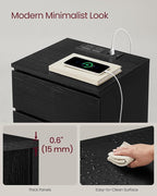 VASAGLE Nightstand with Charging Station, 2 AC Outlets and 2 USB Ports, Bedside Table, Side Table with 3 Drawers, Modern Style, 13.8 x 15.7 x 23.2 Inches, Ebony Black ULET631B58