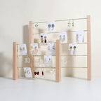 GemeShou 3 Tiers Beech Earring display stands for selling, Wooden Jewelry Shelf, Earring Storage Organizer, Brass earring holders with 42 holes for stud Dangle Hoop【Beech 3-Tier】
