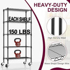 5 Tier Wire Shelving with Wheels Casters, 750 lbs Heavy Duty Storage Shelves Metal Shelving, Rolling Adjustable Shelving Unit Wire Rack for Kitchen, Garage, Pantry 14" D x 30" W x 60" H