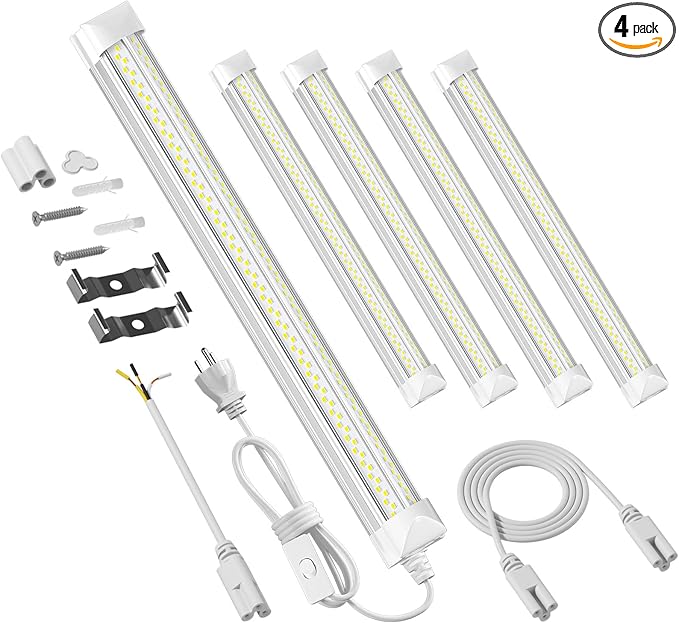 4 Pack 2ft Led Shop Lights, 6000k 40w 5600lm 24 Inch Led Light Fixture Power Cord Wth on/Off Switch, Linkable 2ft Shop Light for Small Garage Ceiling Storage Area Workbench Basement Attic