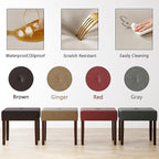 Leather Vanity Stool, 18.7 Inch Wide Rectangle Ottoman Bench for Makeup Room, Vanity Chair with Wood Legs for Piano Room, Bedroom,Living Room with Customizable (Cherry)