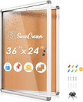 SWANCROWN Enclosed Bulletin Cork Board 36x24 in, Lockable Bulletin Board Tamperproof Wall Display Case for Office School Trade Community, Aluminum Frame