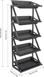 Fruit Vegetable Storage Basket,Kitchen Organizers 5 Tier Basket Stand Storage Baskets Market Shelf for Kitchen Store (Black)