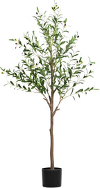 Artificial Olive Tree 5FT, Tall Faux Olive Trees for Indoor Outdoor, Realistic Potted Plant Natural Wood Trunk, Leaves and Fruits for Home Office Decor (1, 5FT)