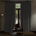 Textured Linen Pinch Pleats 100% Blackout Curtains for Bedroom/Living Room Blackout Curtains 84 Inches Long, Energy Saving Window Treatment Curtains,120Wx84Lx2,White Beige