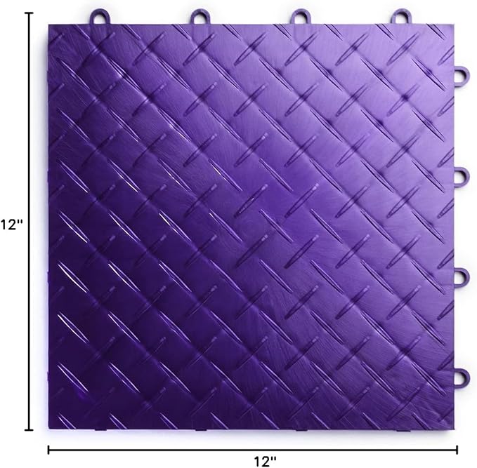 Big Floors RaceDeck Diamond Plate Design, Durable Interlocking Modular Garage Flooring Tile (Purple, 48 Pack of 12 x 12" Tiles)