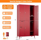 Aobabo Metal Locker for Employees, 6 Doors Metal Locker Cabinet with Lock, Industrial Storage with 18 Hooks, Storage for Home, Office, Gym, Assembly Required, Red