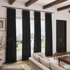 Nanspring Black Linen Textured Curtains for Living Room 60 Inches Long 2 Panels Set Back Tab Rod Pocket for Bedroom Kitchen Short Semi Sheer Light Filtering Protect Privacy Window Drapes W52xL60