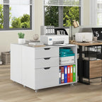 LOKO 3-Drawer File Cabinet, Mobile Printer Stand Cabinet with Adjustable Shelf, Rolling Lateral Filing Cabinet with Wheels for Letter, A4, Legal Size, for Home Office Organization (White)