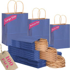qiqee 100PCS Gift Bag with Handles Bulk Kraft Deep Blue Paper Bags Assorted Sizes(33pcs Large 13",33pcs Medium 11",34pcs Small 8")