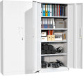 Superday Metal Garage Storage Cabinet with Lock, 71" H Lockable Storage Cabinets with Doors and 4 Adjustable Shelves, Locking Cabinet for Office, Home, Garage, Gym, School (White)