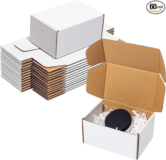 White Shipping Boxes 6x4x3" 60 Pack - Corrugated Cardboard Mailing Boxes for Small Business - Literature Mailer Packaging Supplies