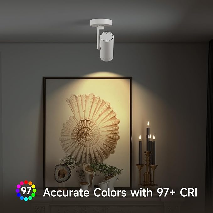 12W LED Dimmable Zoomable Ceiling Spotlight Indoor – Adjustable Surface Mount Accent Light for Corridor, Living Room, Plants & Artwork | Warm White 3000K CRI 97, Flicker-Free, White 2 Packs