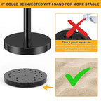 LOVMOR Stainless Steel Stanchion Post, 5 FT Black Carpet Ropes, Stanchion Post with Ball Top, Hollow Base and Velvet Ropes Safety Barriers Set for Party