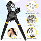 Heavy Duty Grommet Tool Kit of 1/2" 5/16" and 3/8",Multi Size Handheld Eyelet Tool Plier Rivet Press with 900 pcs Silver Grommets for Tarp Leather Fabric