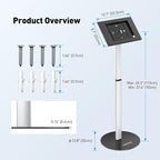 AboveTEK Anti Theft iPad Floor Stand, Robust Security Kiosk POS Tablet Stand, Height Adjustable Secure Holder Enclosure w/Lock and Key Mechanism for iPads/iPad Air/iPads Pro, Ideal for Retail Business