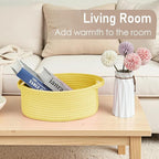 Woven Basket,Small Rope Storage Bin with Handles & Ribbon Bag, Organizer for Shelves Closets,Gift Basket Empty for Birthday,Books,Dog Toys, Yellow/2 Pack