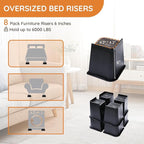 Bed Risers, Oversized Furniture Risers, 6 inch Raise Blocks for Bed Couch Desk Sofa Table Lifts, Furniture Legs Lifters Support up to 6000 Lbs (Black, 8 Pack Set)