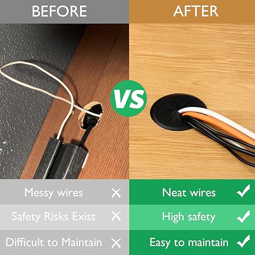 10 Pcs Desk Grommet 2" / 50 mm, Desk Hole Cover for Cables Black, Cable Grommet ABS Plastic, Desk Hole Grommet for Home & Office Pc, Detachable Cable Cord Organizer