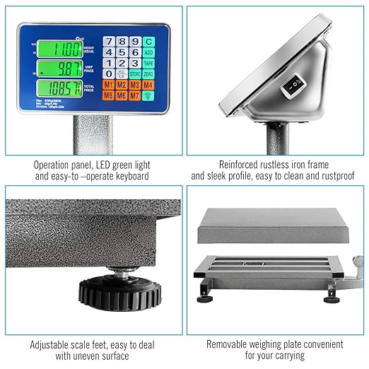 Giantex 660lbs Weight Computing Digital Scale Floor Platform Scale for Weighing Luggage Package Shipping Mailing Postal Scale with Accurate LB/KG Price Calculator, High-Definition Display (Silver)