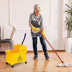 ARLIME Mop and Bucket Set with Wringer On Wheels, 21 Quart Capacity Portable Wringer Trolley on Wheels, Side Press Floor Cleaning Wavebrake w/Handle, Mop Bucket for Home, Commercial, Restaurants