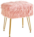 IBUYKE Rectangular Faux Fur Vanity Stool with Storage, Furry Makeup Chair Ottoman, Soft Padded Seat, Round Footrest Footstools with 4 Metal Legs, for Living Room Bedroom Entryway, Pink WBD022P