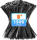 Zip Ties, KAMOTA 1500pcs 8 Inch Heavy Duty Self-Locking Nylon Zip Ties, Black Cable Ties with 50lb Tensile Strength, UV Resistant Cable Tie for Indoor and Outdoor Use