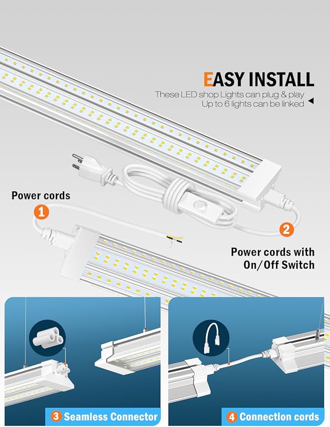 Upgrade Hanging | Surface Mount 4' Led Shop Lights for Workshop 4FT 10pack, Super Bright 10000LM 5000K 60W Linkable 4FT Led Shop Light for Workshop Garage Factory Warehouse Shop Workbench