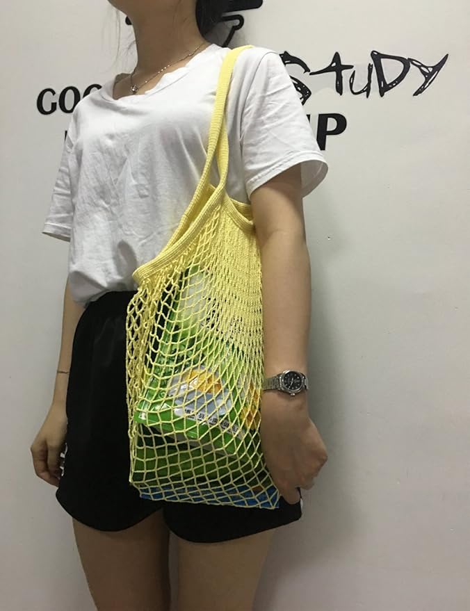Portable Reusable Mesh Cotton Net String Bag Organizer Shopping Tote Handbag Fruit Storage Shopper NEW (orange02)