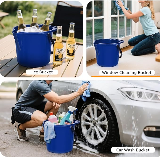 Matthew Cleaning 4.2 Gallon Mop Bucket, Heavy Duty Plastic Cleaning Bucket with Built-in Pour Spout, Mop Holder and Comfort Grip Handle, House and Commercial Cleaning Supplies, 1 Pack Blue