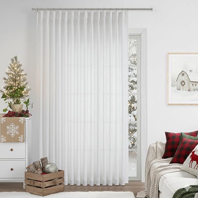 Vision Home White Pinch Pleated Semi Sheer Curtains Textured Light Filtering Window Curtains 84 inch for Living Room Bedroom Patio Rayon Blended Pinch Pleat Drapes with Hooks 1 Panel 80" Wx84 L