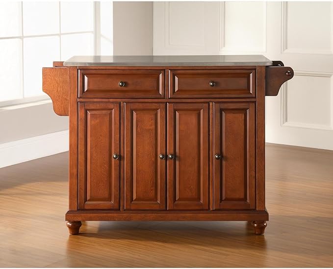 Kitchen Island with Stainless Steel Top - Spacious Cart with Drawers & Cabinets