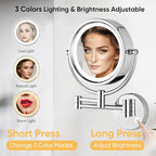 GURUN Wall Mounted Hardwired Makeup Mirror with 3 Tones Dimmable LED Lights 10x Magnifying Mirror with Touch Control for Bathroom Bedroom 13" Extendable Arm Direct Wire M1809D-T(10x,Chrome)
