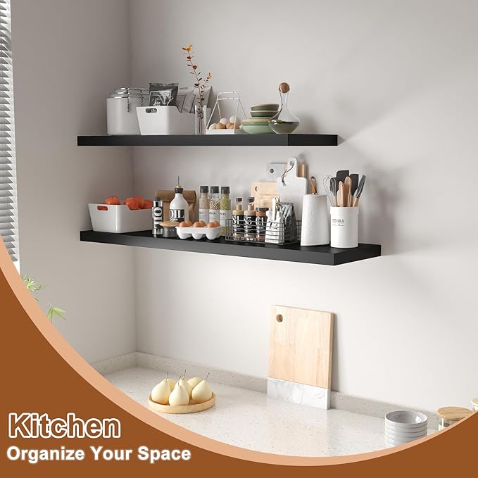 12 Inch Deep Floating Shelves for Wall 3 Pack Floating Shelfs Large Storage Space Wall Decor Display Shelf for Bathroom Living Room Bedroom Kitchen 40" W x 12" D x 1.2" H Black