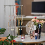 Premium Jewelry Stand, Earring Holder, Necklace Holder Stand, Clear 3-Tier Acrylic Large Storage Jewelry Organizer Stand & Bracelet/Bangles Stand, 48 Earring Holes Display Stands