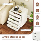 LOKO 5-Drawer Storage Cabinet, Versatile Drawer of Chest with Lockable Wheels, Mobile Office Lateral File Cabinet, for Home Office, Study (White, 16" D x 19.5" W x 25.5" H)
