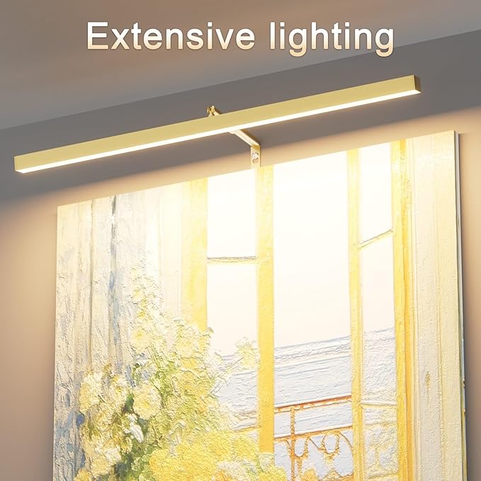 24" Plug in Picture Light for Paintings with Remote Control, 9W LED Art Display Lighting for Gallery, Dartboard, Artwork, Gold Finish Wall Mounted Picture Frame Light
