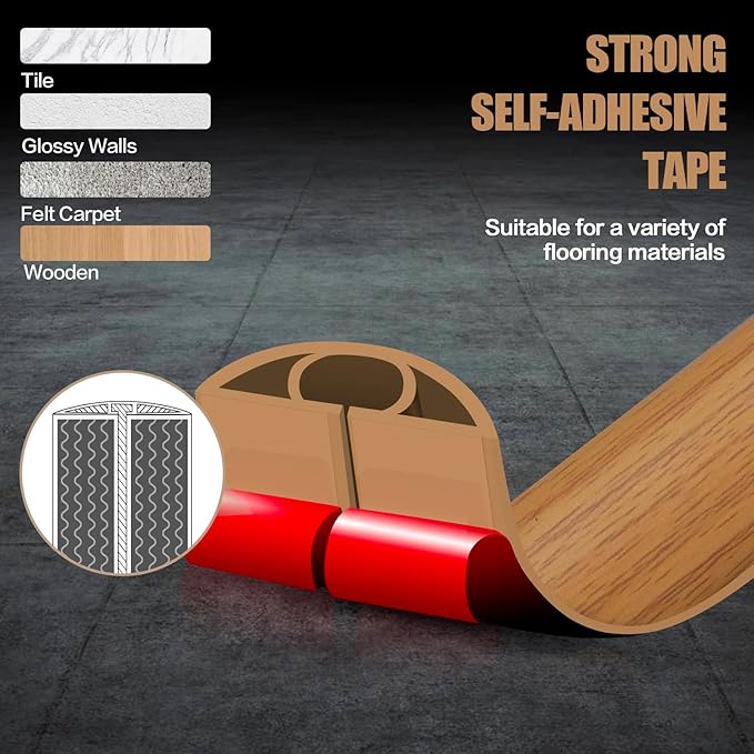 Floor Cord Cover Self Adhesive Cord Hider,20FT Cable Management, Extension Strip Protector for Wires, Prevent Cable Trips for Offices, Gyms, Exhibitions Cavity:0.39"(W) x 0.27"(H) Brown Wood