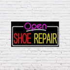 LED Open Shoe Repair Sign for Retail Business Displays | Advertising Electronic Light Up Sign for Windows Walls | 17"h x 31"w x 2"d